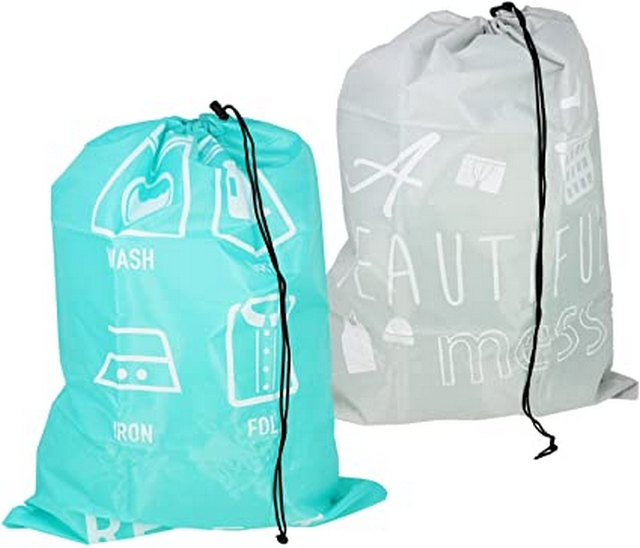 Lot De 2 Sacs à Linge Sale En Coton - 62 X 46 Cm - Pliables, Lavables, Avec Cordon De Serrage - Pour Voyage Et Maison - 6